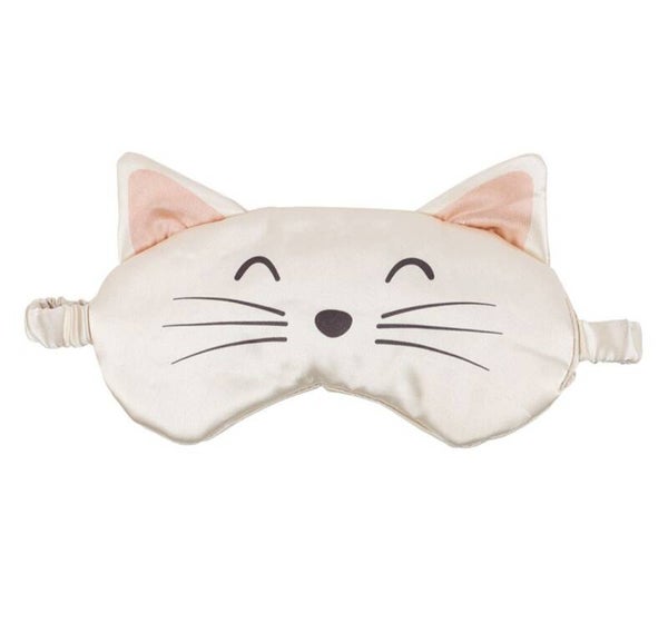 Wit oogmasker van polyester satijn met kattengezicht