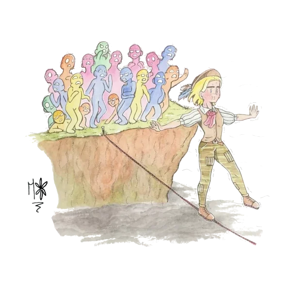 Illustration de la recherche d’équilibre intérieur pour les femmes atypiques – Libération du regard des autres et alignement personnel.