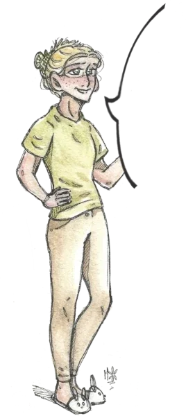 Illustration de Pauline Chaix avec une bulle de dialogue ouverte pour échanger sur vos besoins en voix-off et chant.