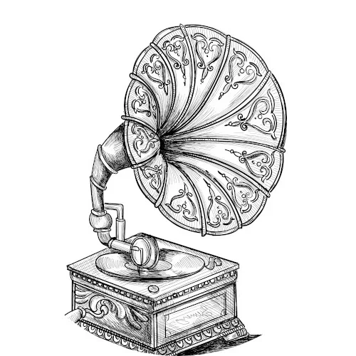 Dessin d'un gramophone symbolisant l'activité de chanteuse de Pauline Chaix - Atypa