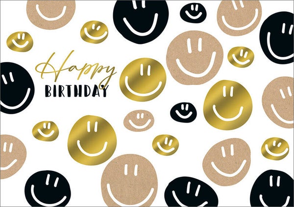 Wenskaart - Happy Birthday - Smiley - Met kraft envelop