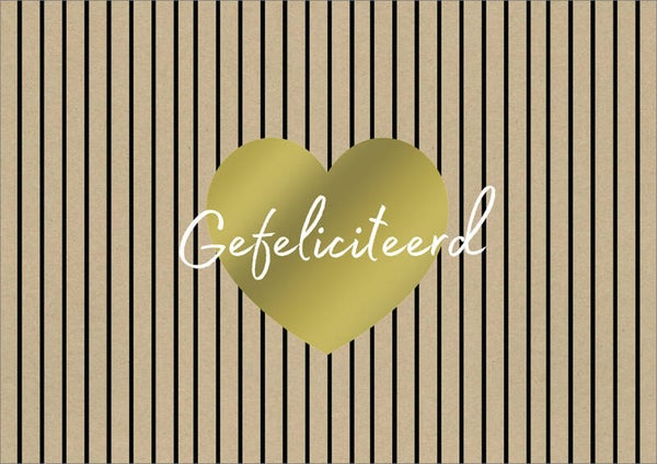 Wenskaart -Gouden Hart- Gefeliciteerd met kraft envelop.