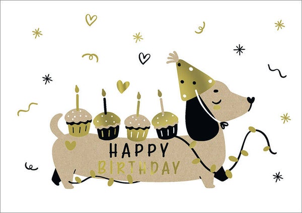 Wenskaart - Lieve teckel - Happy Birthday- met kraft envelop.