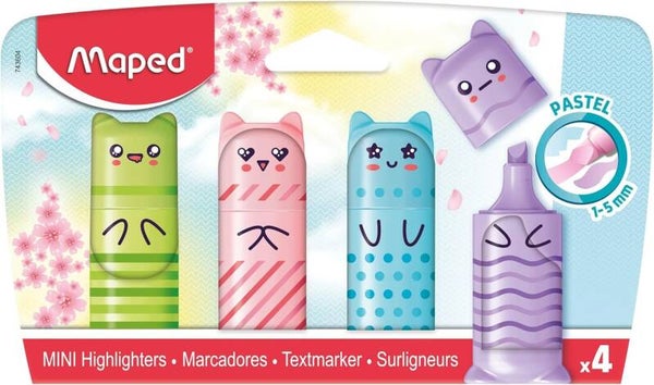 Maped Mini Kawaii Pastel Markeerstiften -Etui van 4 stuks