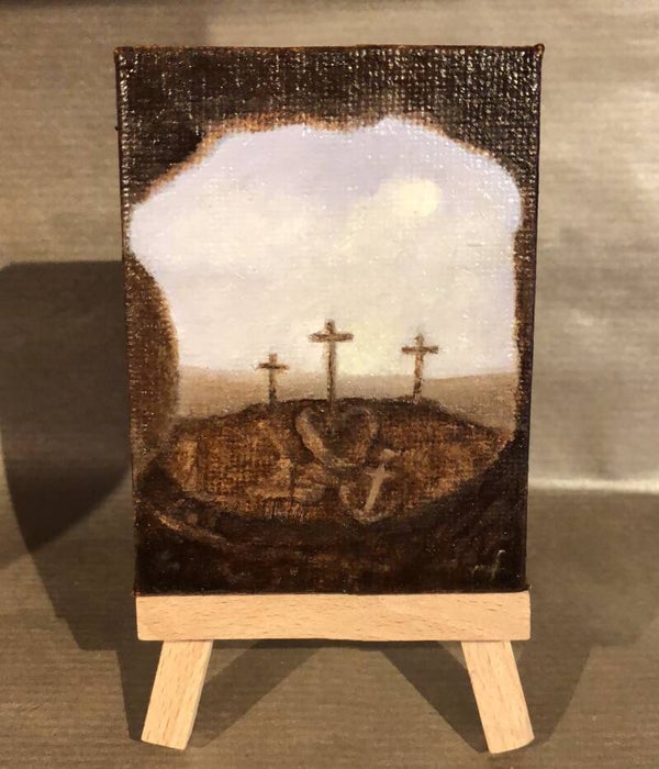 Christelijke Miniatuurschilderij - "He is Risen" - Made by Monica