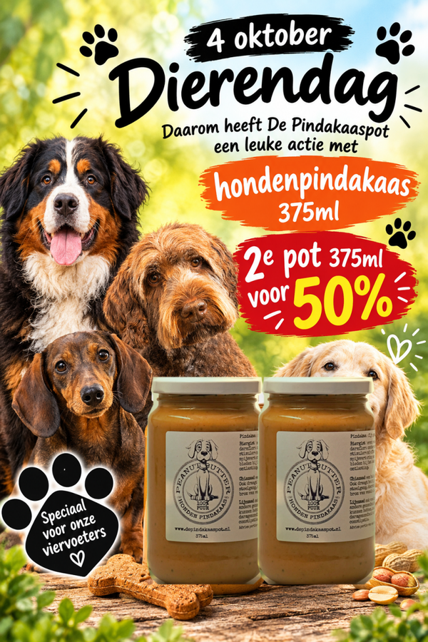 Hondenpindakaas 375ml + 2e pot 50% korting