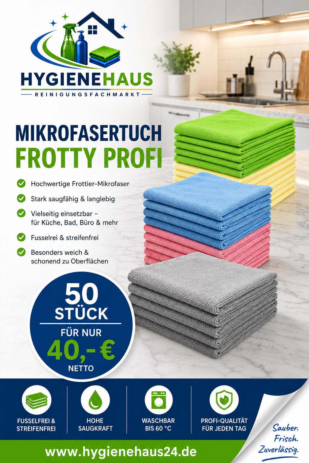 Mikrofasertücher 50 Stück Frotty  in fünf Farben