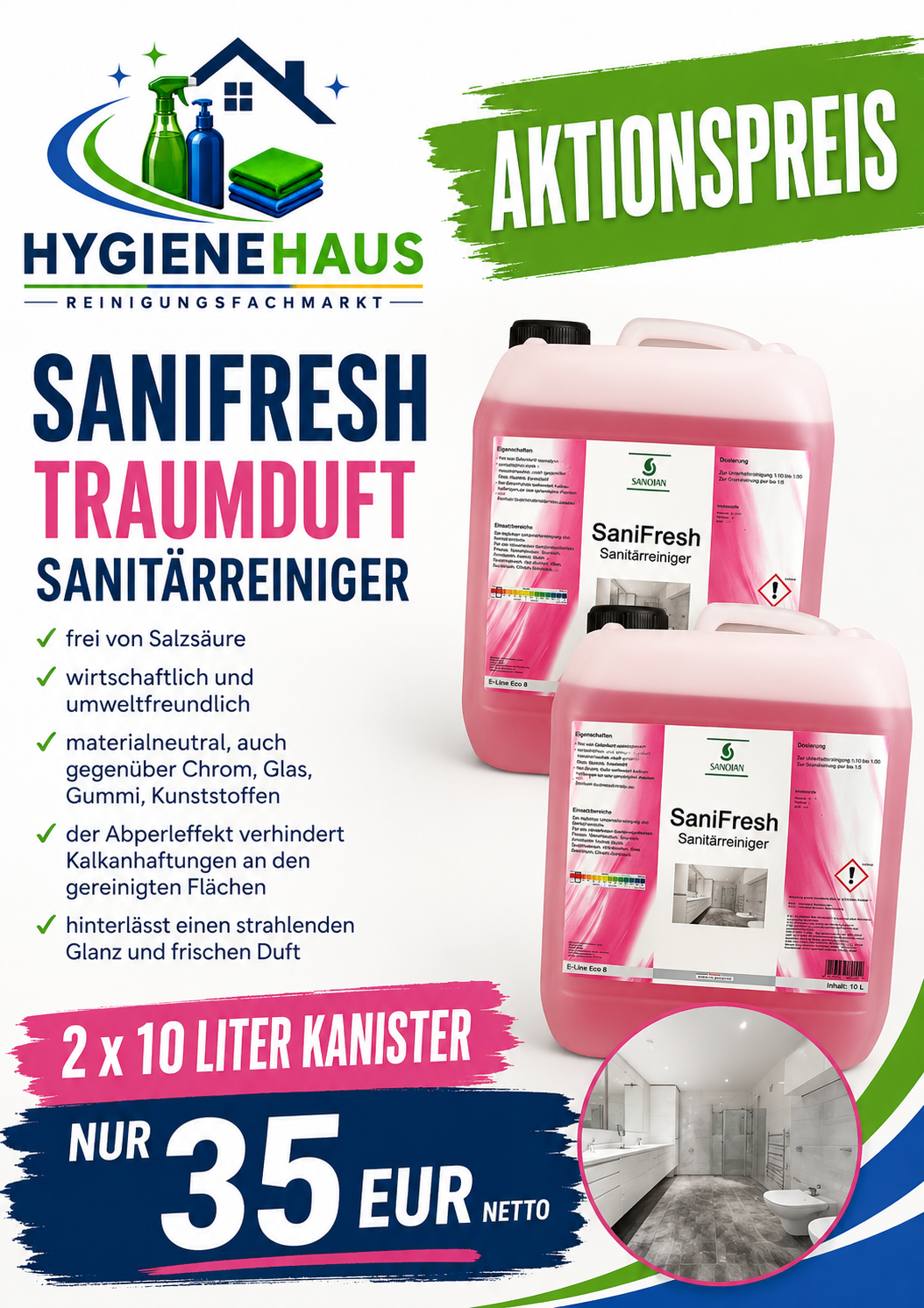 Sanitärreiniger mit Duft 2 x 10 Liter