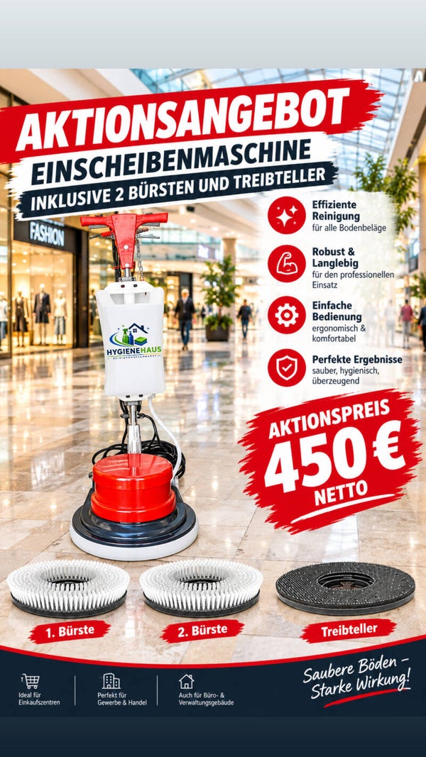 Einscheibenmaschine mit 2 Bürsten und Padhalter