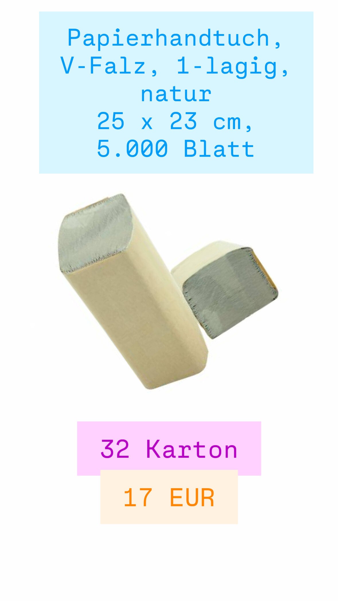 Papierhandtuch, V-Falz, 1-lagig, recycling natur 25 x 23 cm, 5.000 Blatt
