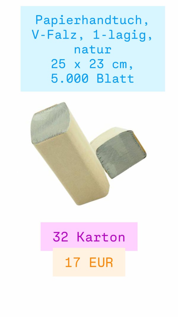 Papierhandtuch, V-Falz, 1-lagig, recycling natur 25 x 23 cm, 5.000 Blatt