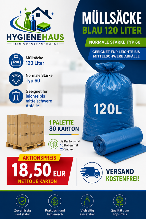 1 Palette Müllsack blau 120 Liter - 80 Karton
