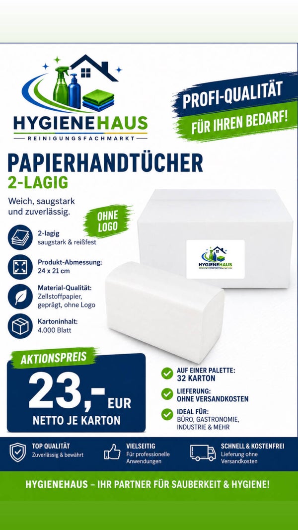 Papierhandtuch 2lagig 4000 Blatt - 32 Karton