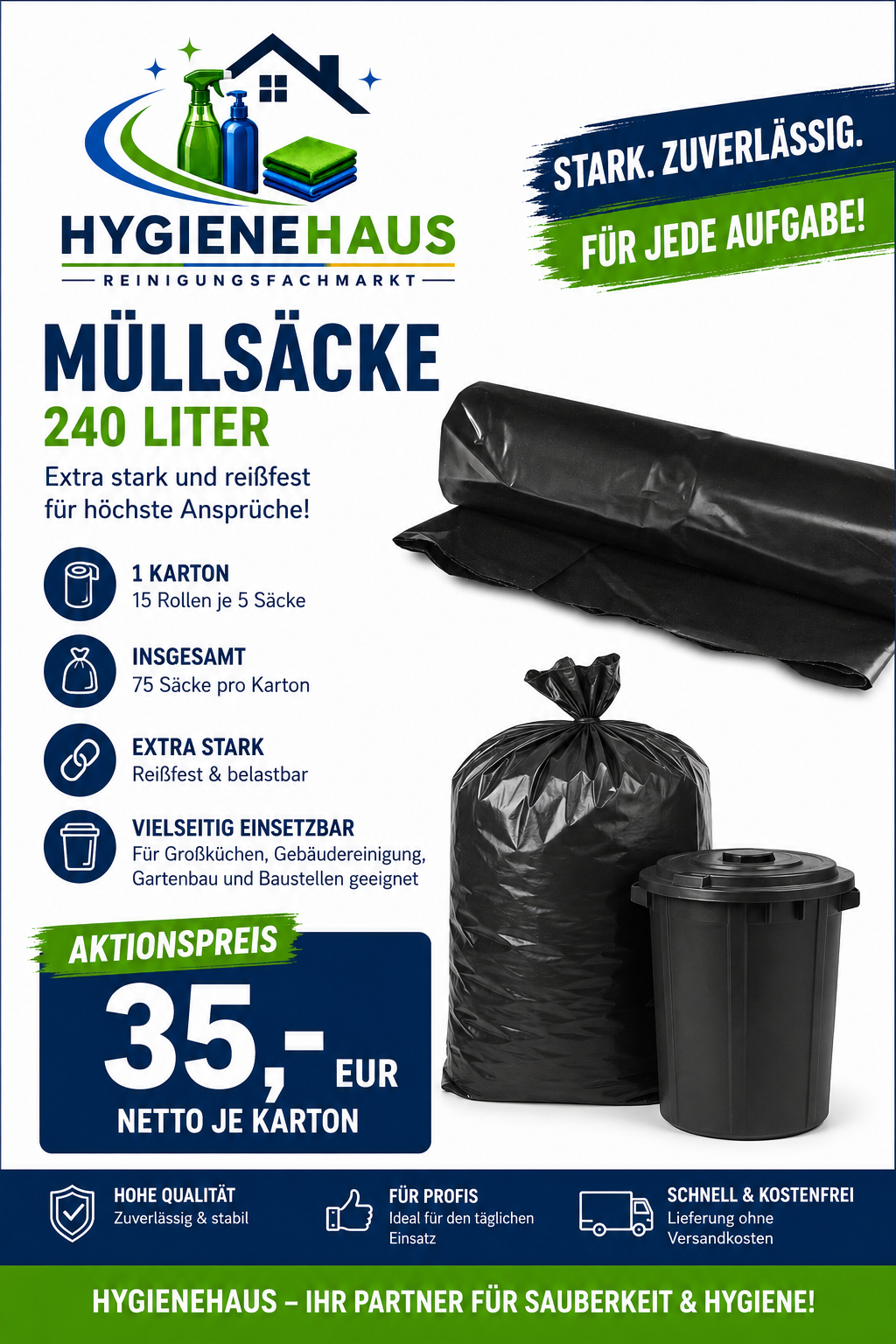 Müllsack 240 Liter - 15 Rollen je 5 Sack