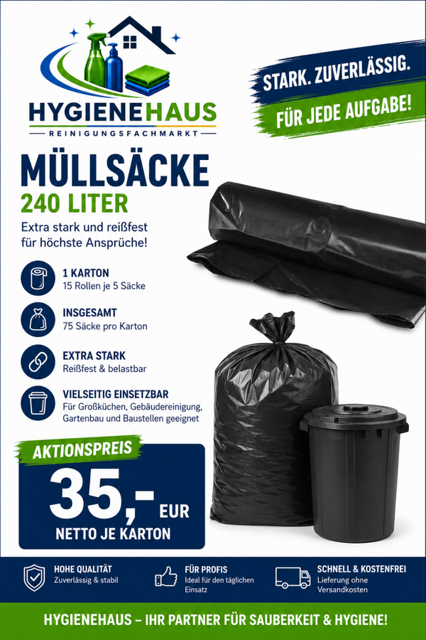 Müllsack 240 Liter - 15 Rollen je 5 Sack