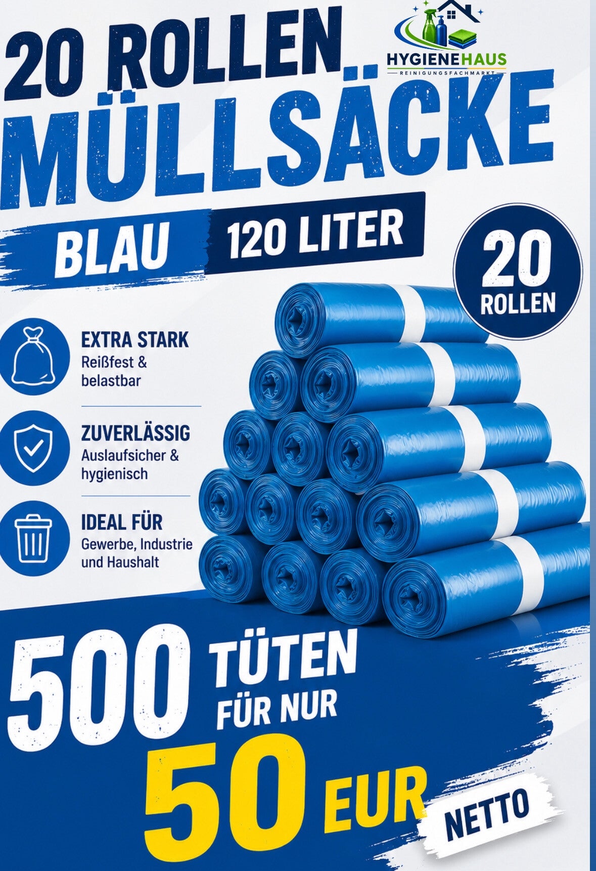 2 Karton Müllsack blau 120 Liter