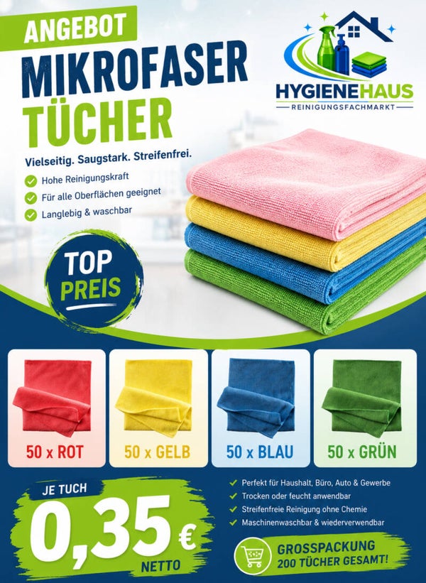 Mikrofasertücher 4 Farben je 50 Stück