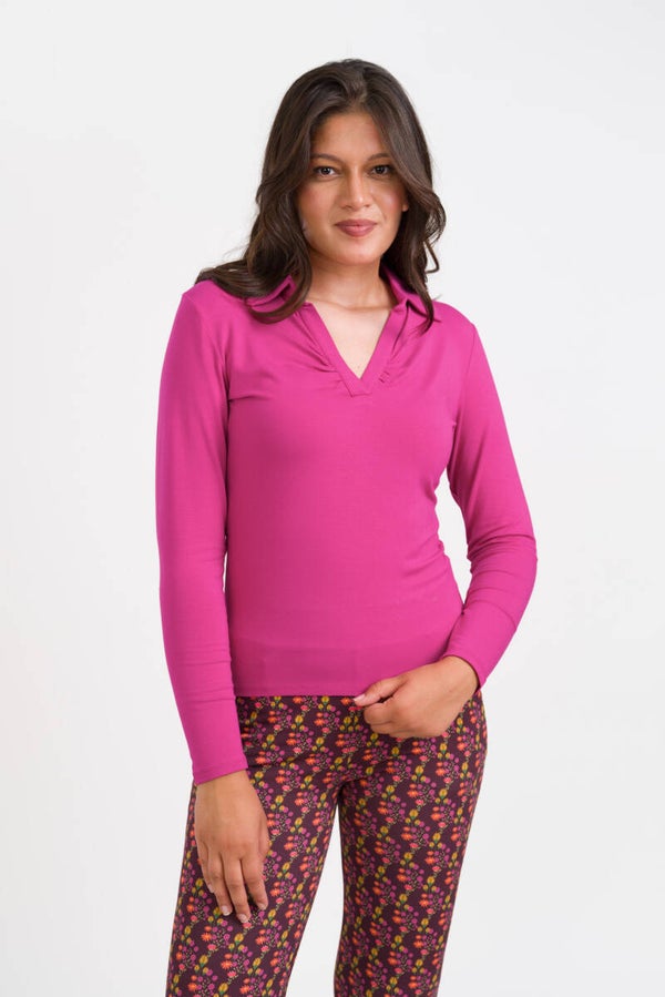 Suzy top LS jersey plain - Fuchsia red
