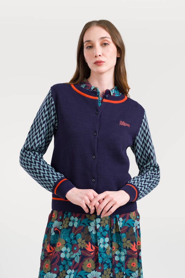 Cardigan slow bloomer knitwear - Navy peony