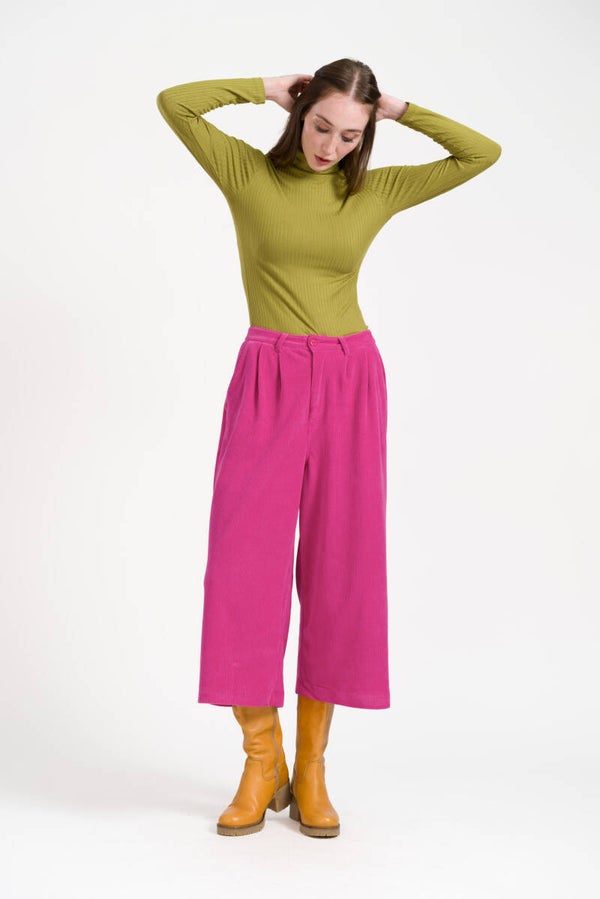 Lotus trousers rib velour - Fuchsia red