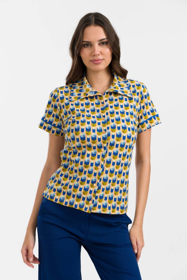 Sara blouse, short sleeve - Artificial flower