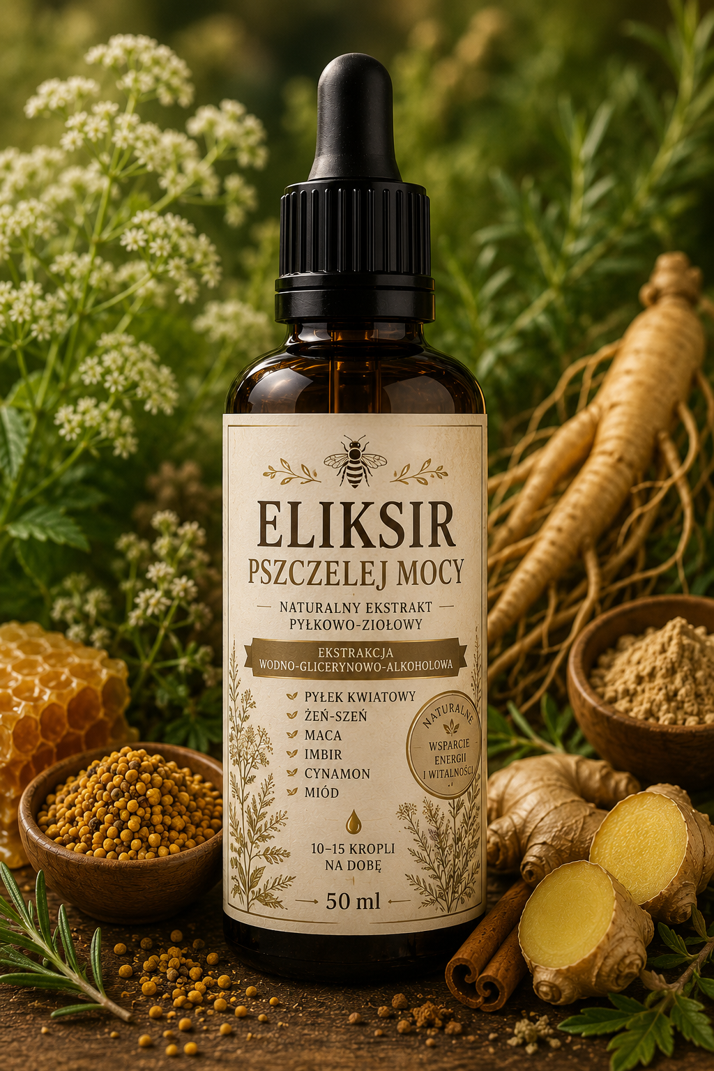 Eliksir Pszczelej Mocy Naturalny ekstrakt pyłkowo-ziołowy 50 ML