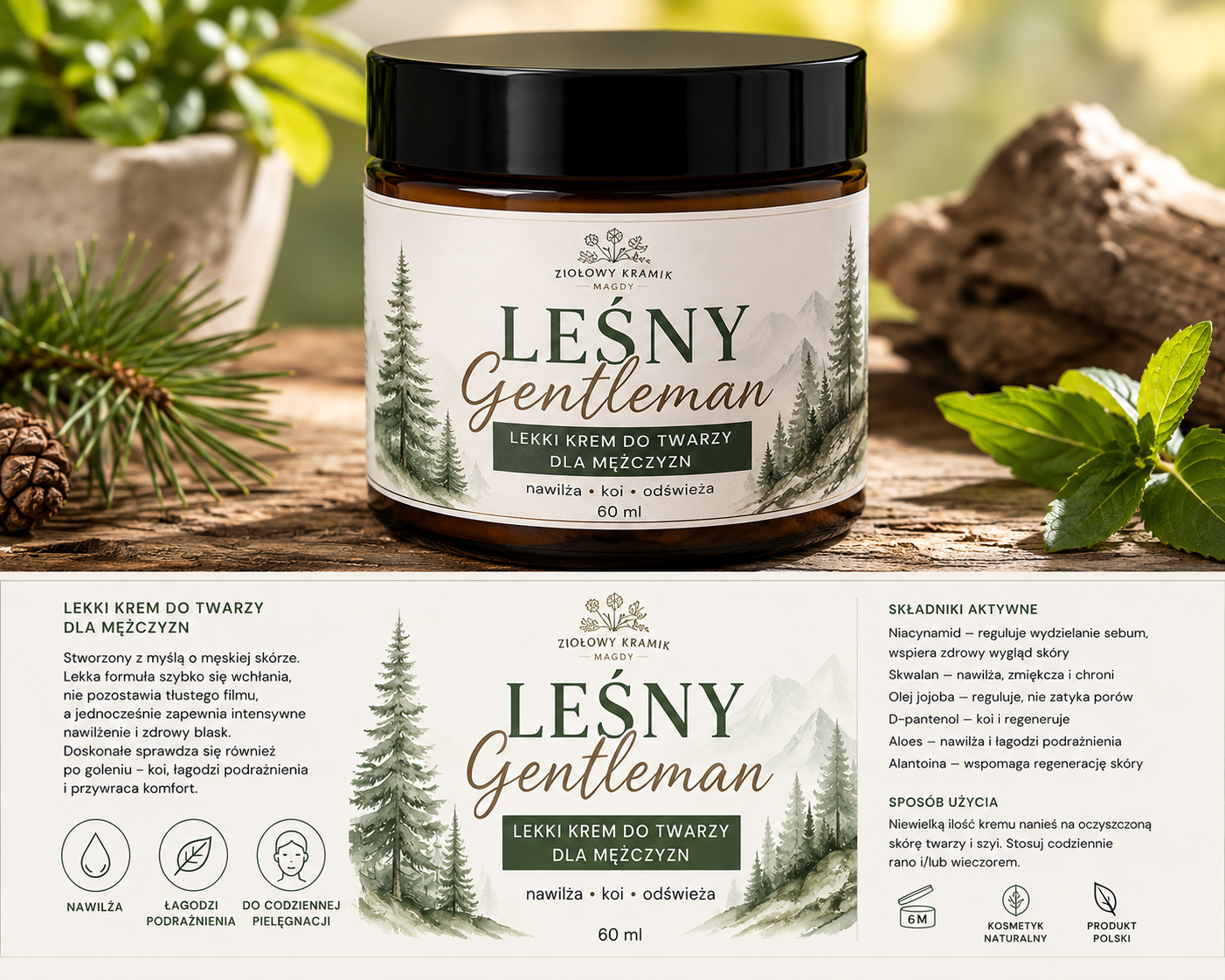 Leśny Gentleman – Lekki krem do twarzy dla mężczyzn- 60 ML