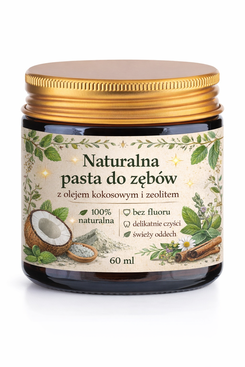 Naturalna pasta do zębów z olejem kokosowym, węglem aktywnym i zeolitem - 60 ML