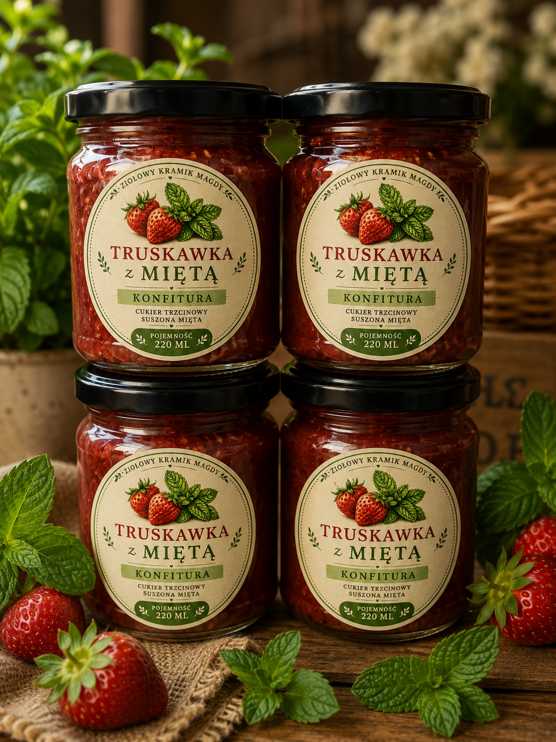 Konfitura Truskawkowa z Miętą-220 ml
