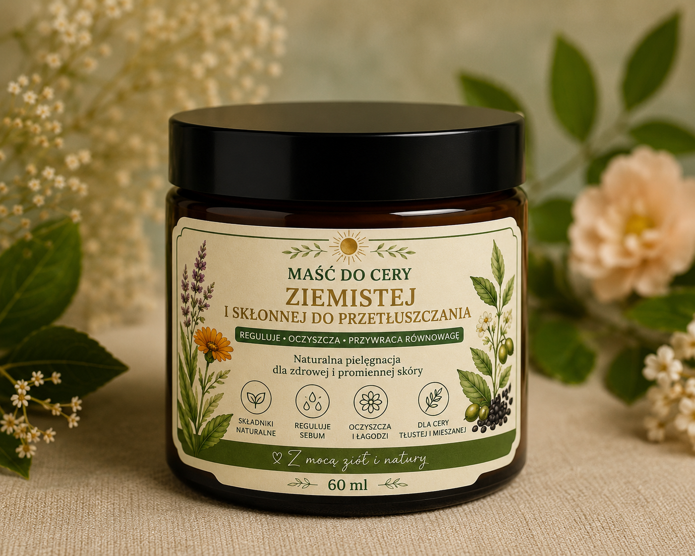 Naturalna maść do cery ziemistej, zmęczonej i skłonnej do przetłuszczania 🌿- 60 ML