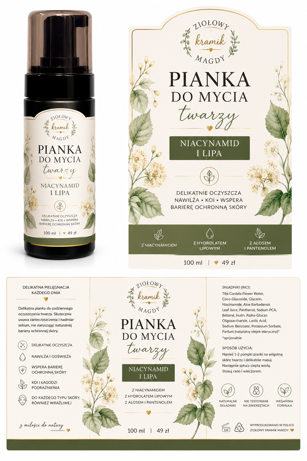 Pianka do Mycia Twarzy z Niacynamidem i Hydrolatem Lipowym 100 ml
