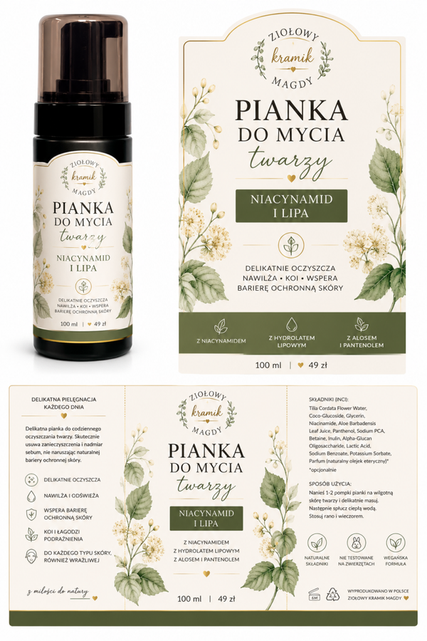 Pianka do Mycia Twarzy z Niacynamidem i Hydrolatem Lipowym 100 ml