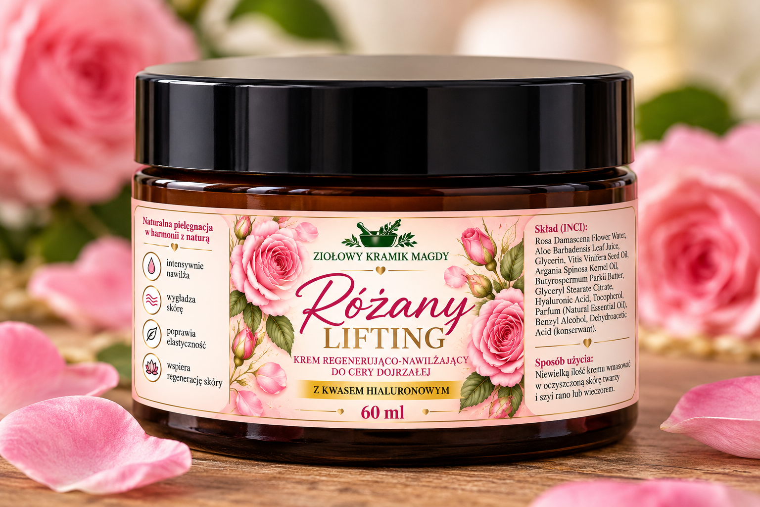 RÓŻANY LIFTING Krem regenerująco-nawilżający z kwasem hialuronowym- 60 ML