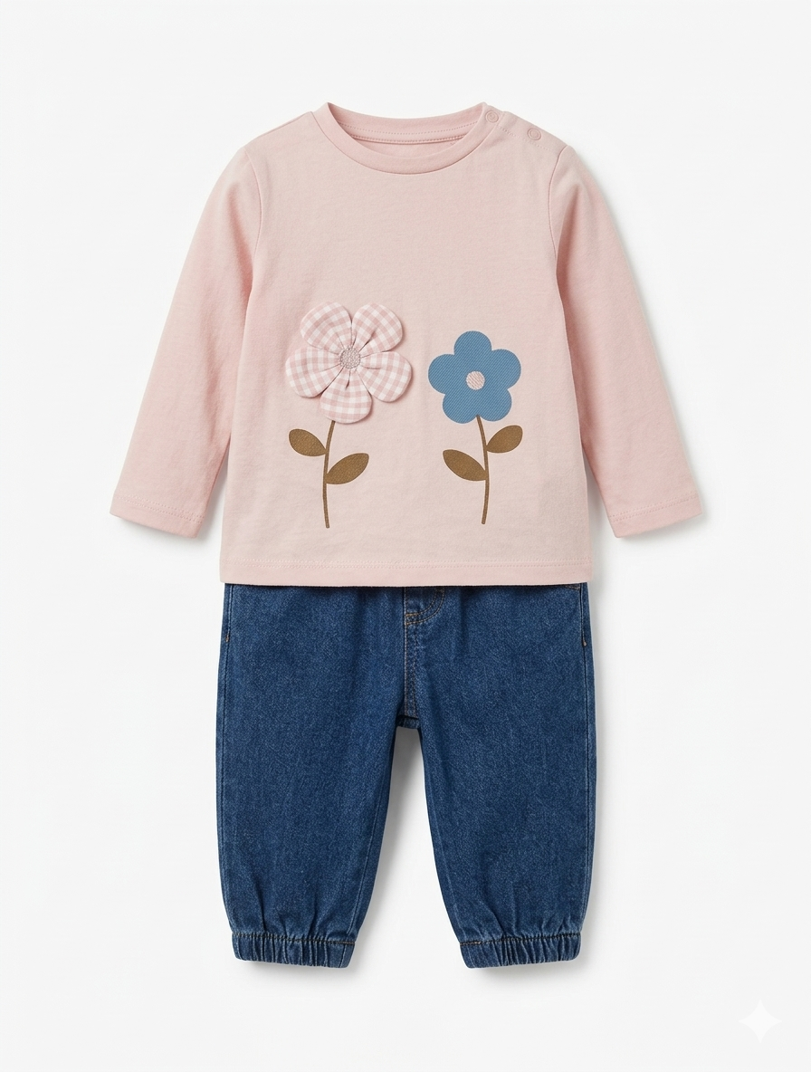 COMPLETO MAGLIETTA CON FIORI E JEANS