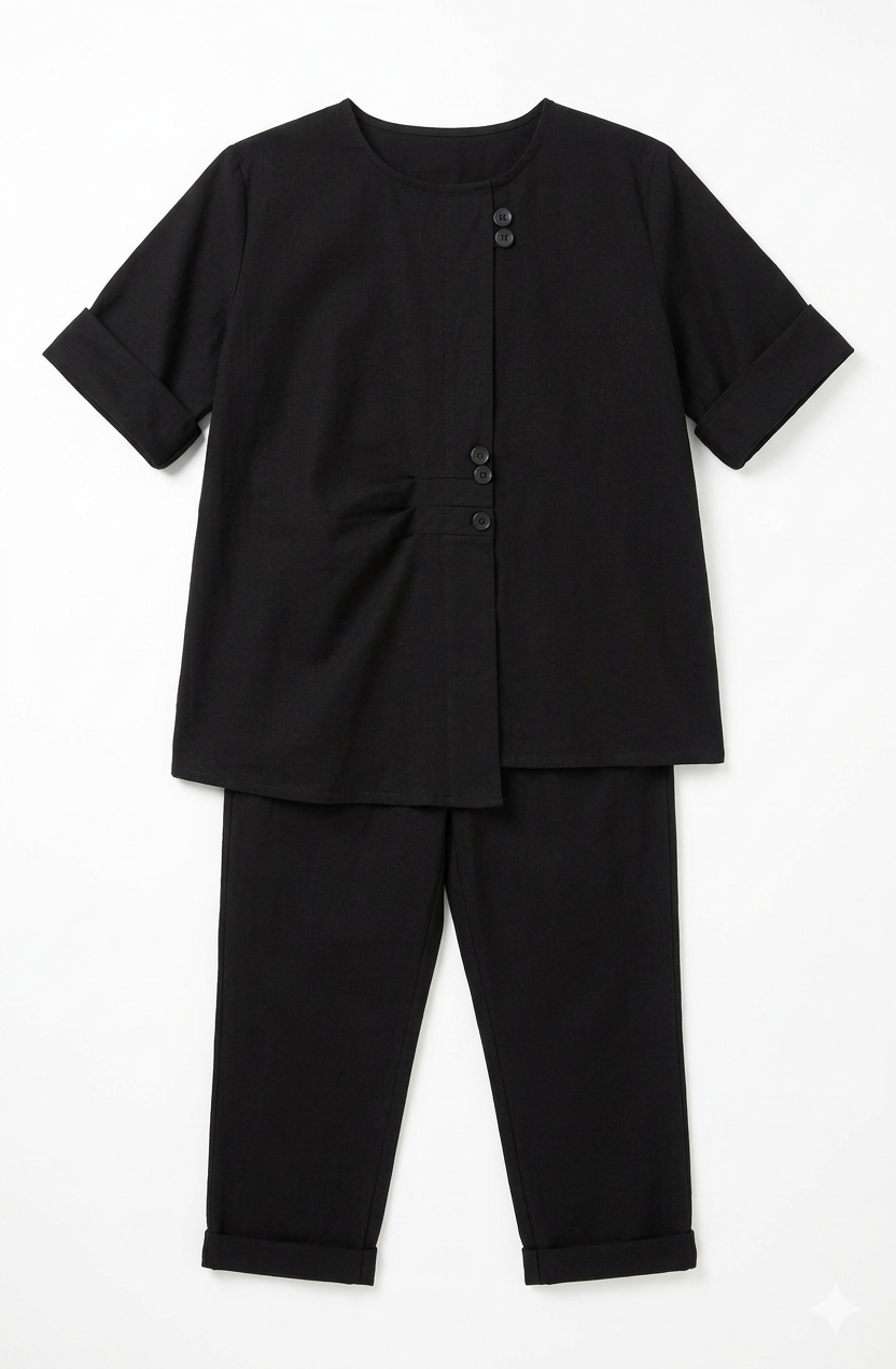 COMPLETO MAGLIA + PANTALONI A SIGARETTA CON BOTTONI