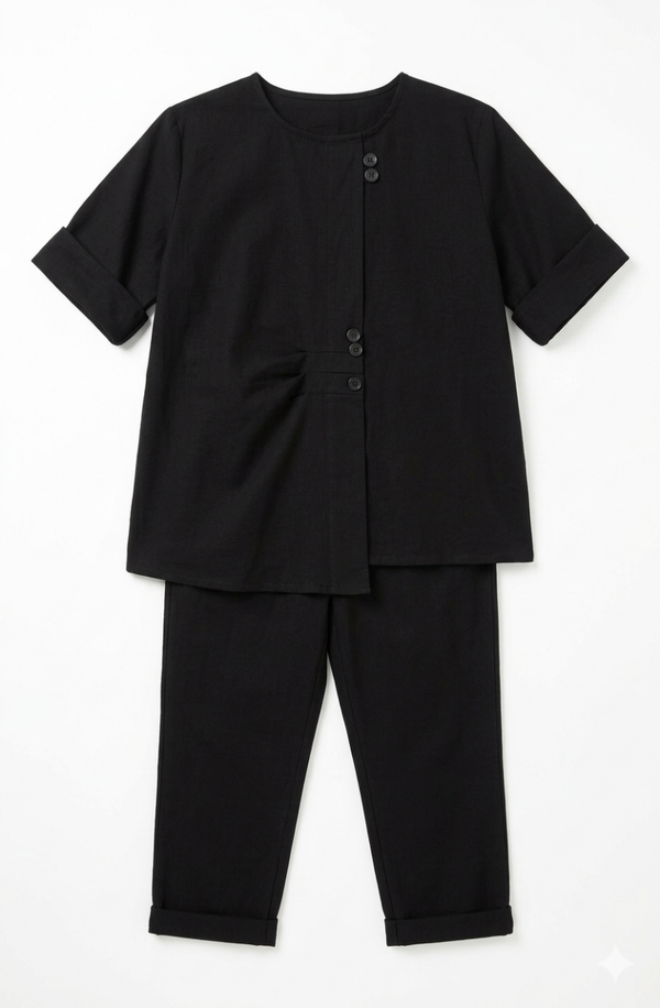 COMPLETO MAGLIA + PANTALONI A SIGARETTA CON BOTTONI