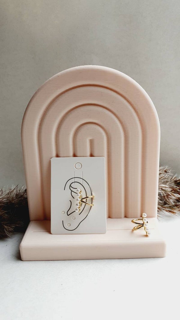 Ear cuff // roestvrij stalen (RVS) stainless met imitatie parels gold-white