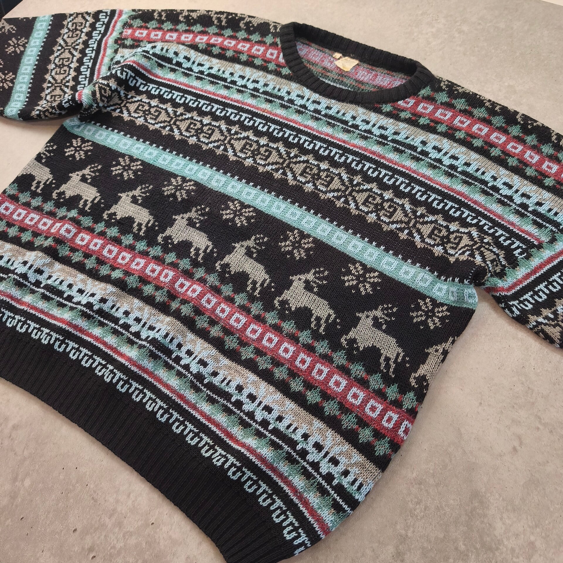 Pull Vintage Italien Laine & Cerfs Style Coogi Oversize - Taille L oversize