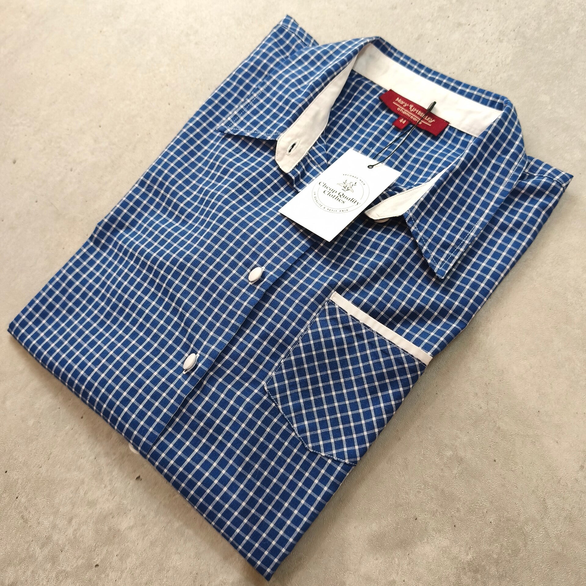 Chemisier Vintage Mary Kiberley Carreaux Bleu Blanc Coton Taille 42 / 44