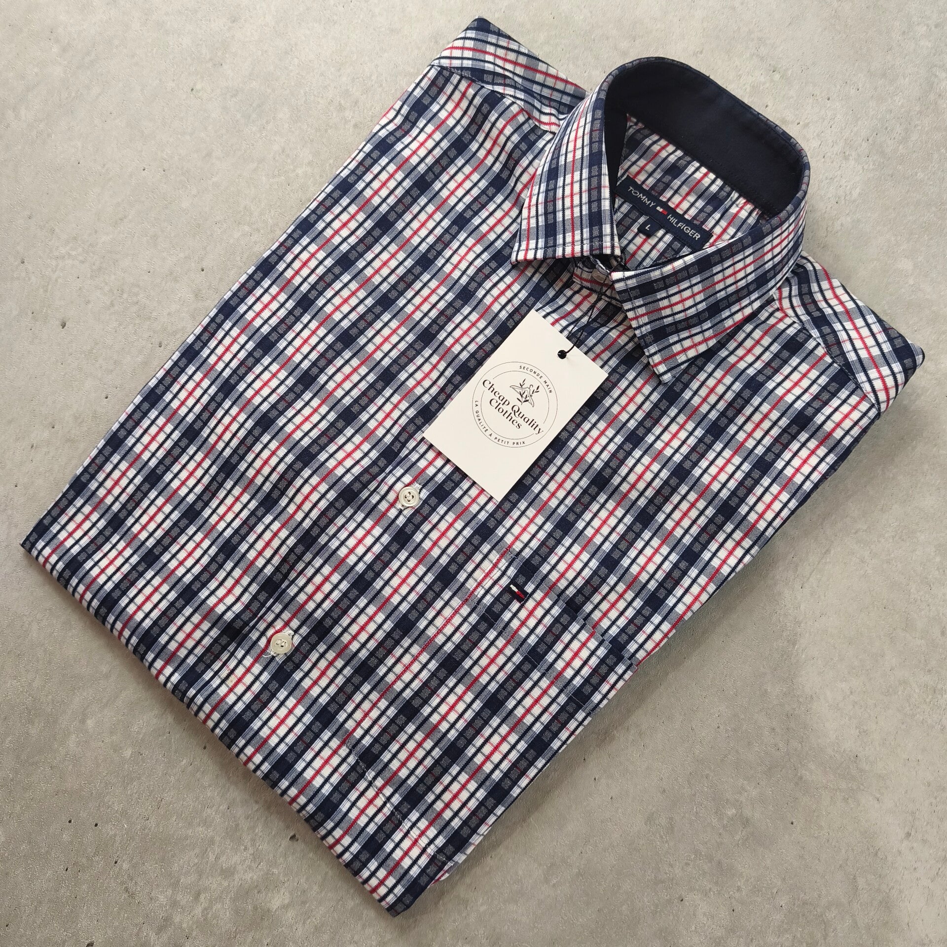 Chemise Tommy Hilfiger Homme - Taille L - Carreaux Bleu/Rouge - Pur Coton - TBE