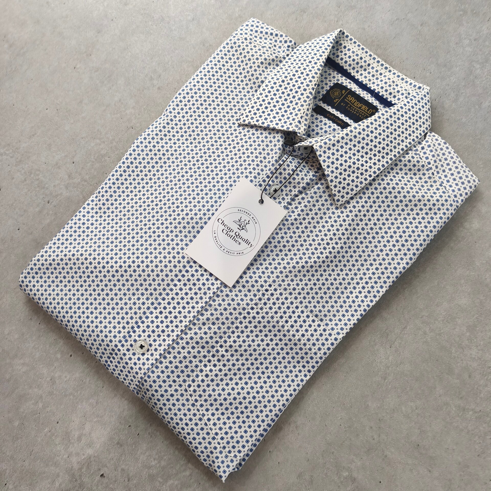 Chemise Homme Sandfield Regular - Taille 39 (M) - 100% Coton - Motif Bleu & Blanc -