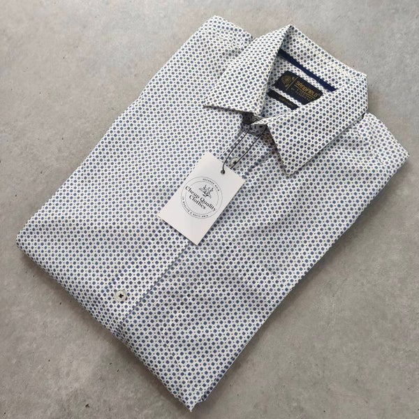 Chemise Homme Sandfield Regular - Taille 39 (M) - 100% Coton - Motif Bleu & Blanc -