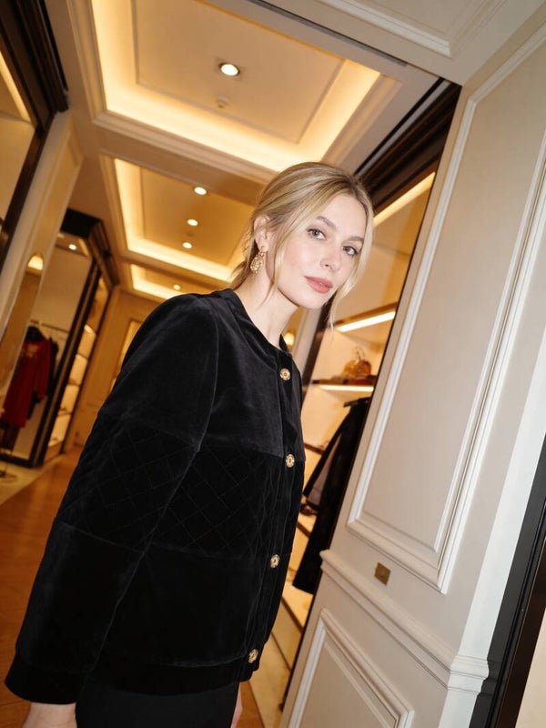 Veste Vintage Anaëlle Paris Noire - Velours & Matelassé - Made in France - T42