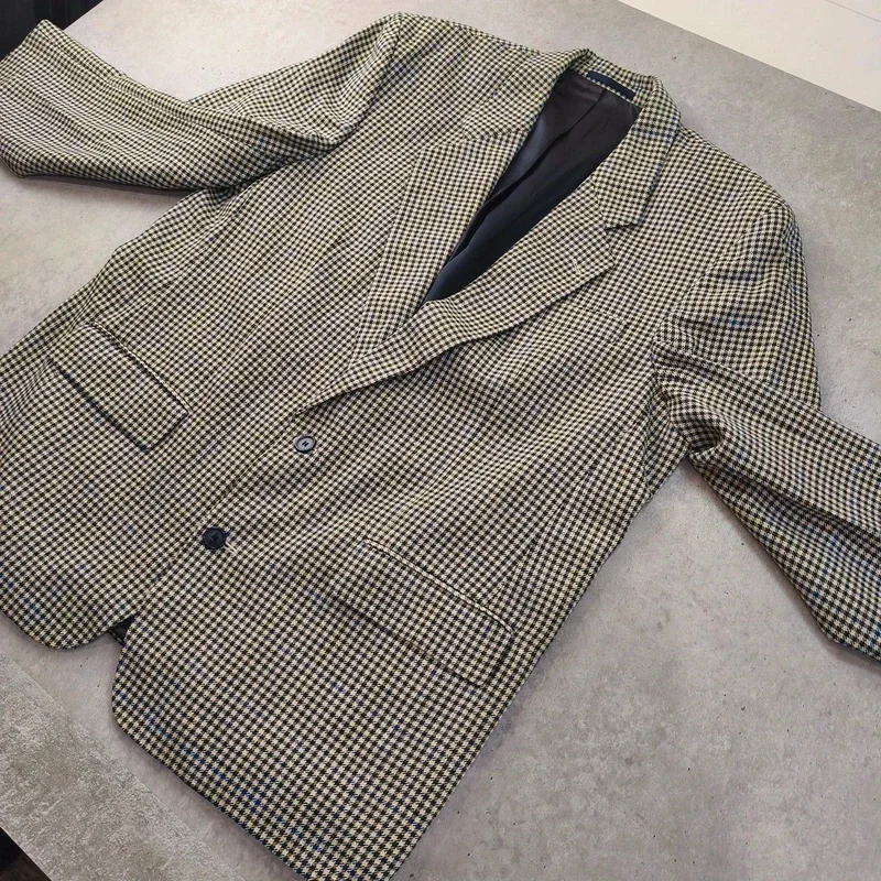 Blazer Vintage en Laine & Soie - Motif Pied-de-Poule - Taille 54 (XL)