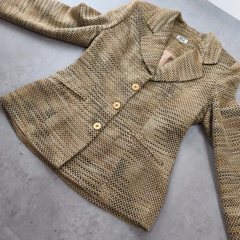 Blazer Vintage Mak T. 38 - Beige/Marron - Laine & Acrylique-Chic et élégant