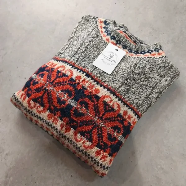 Pull Vintage Torsadé à Motifs Norvégiens XL / 2XL Look Hivernal