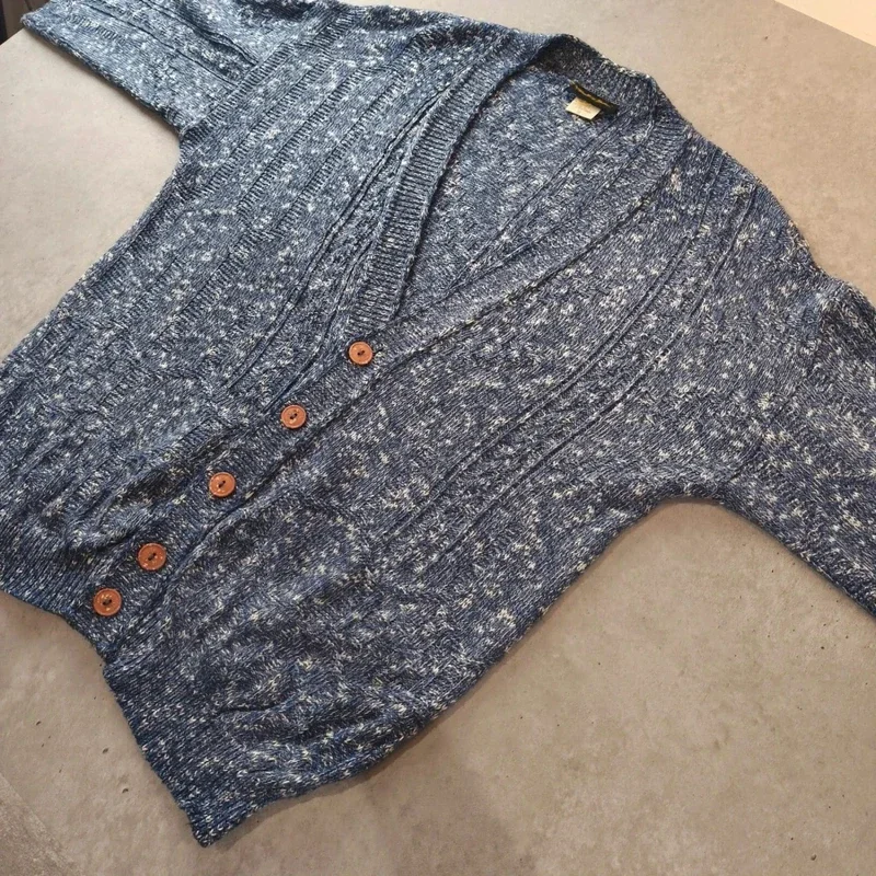 Cardigan Vintage Claude de Pierre - Bleu chiné Taille M oversize