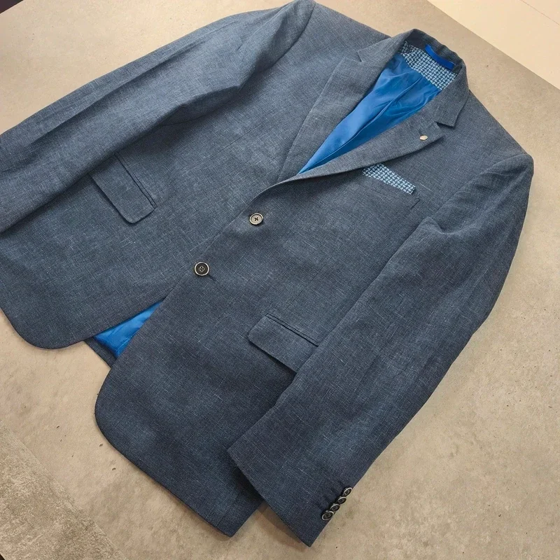 Blazer Vintage Meyer & Meyer - Lin & Coton - Bleu Chiné - Taille 50 M/L