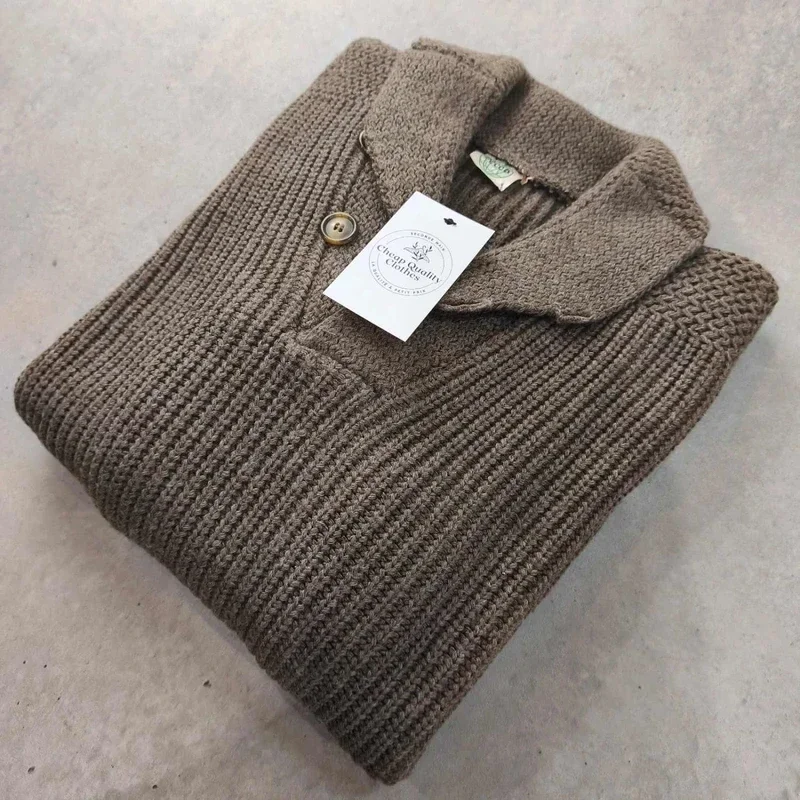 Pull Vintage Decca Style "Shawl Collar" Taupe Taille M/L