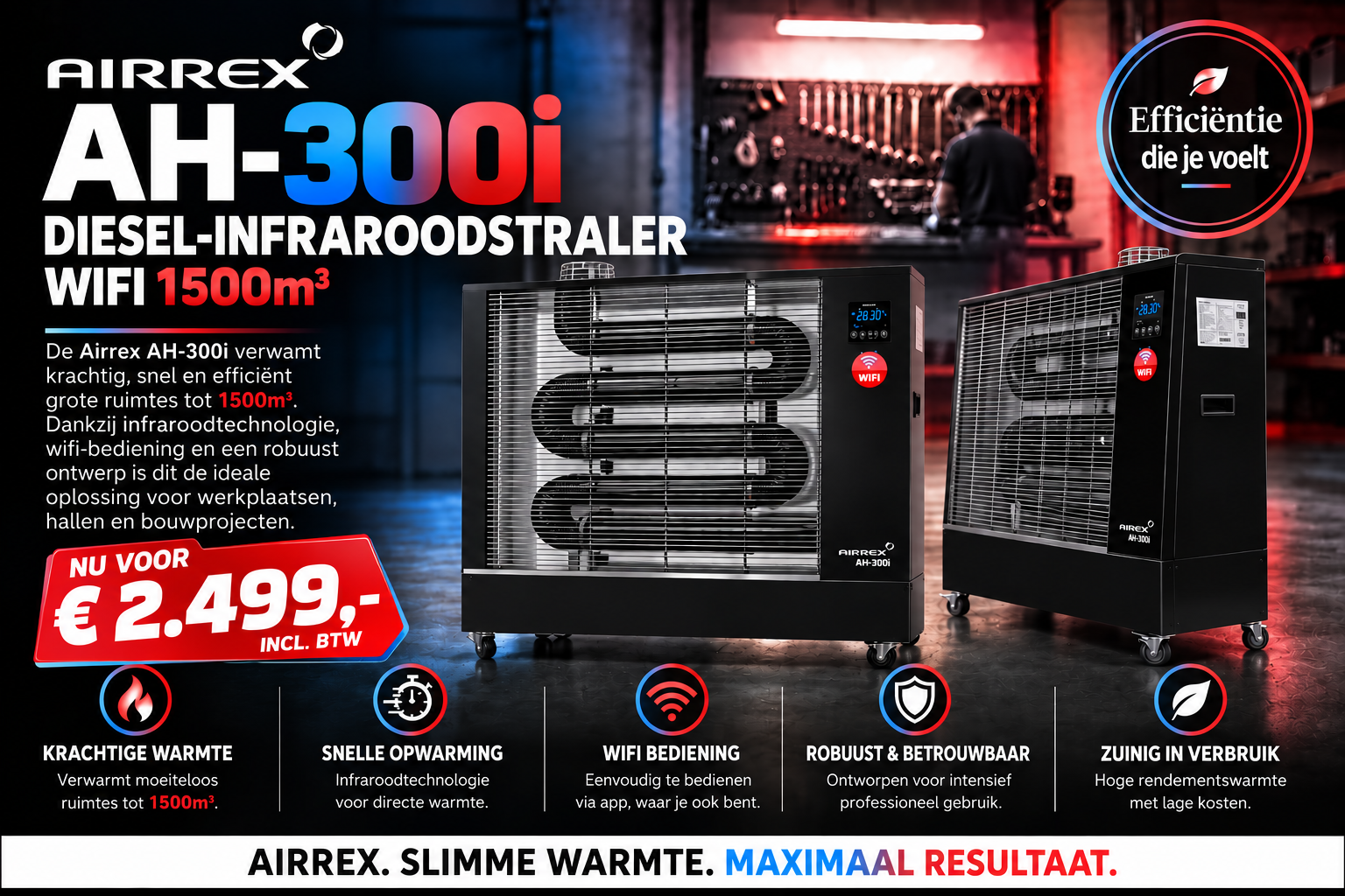 Airrex AH-300i diesel-infraroodstraler wifi 1500m³